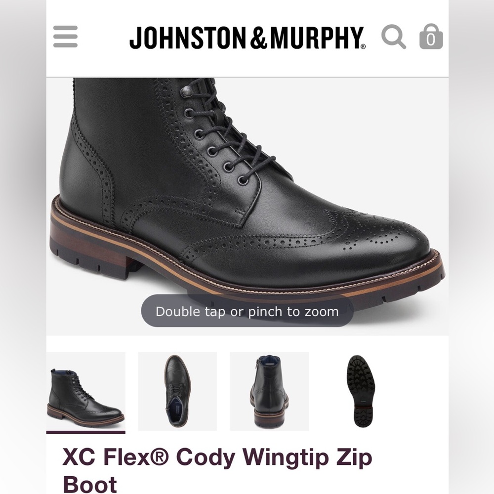 Johnston & Murphy Black CODY Wingtip Zip Boot